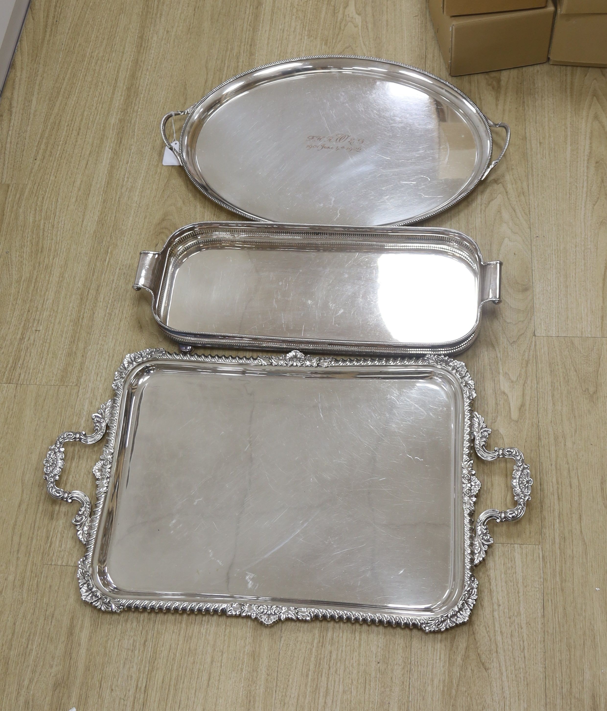 Three silver plated trays